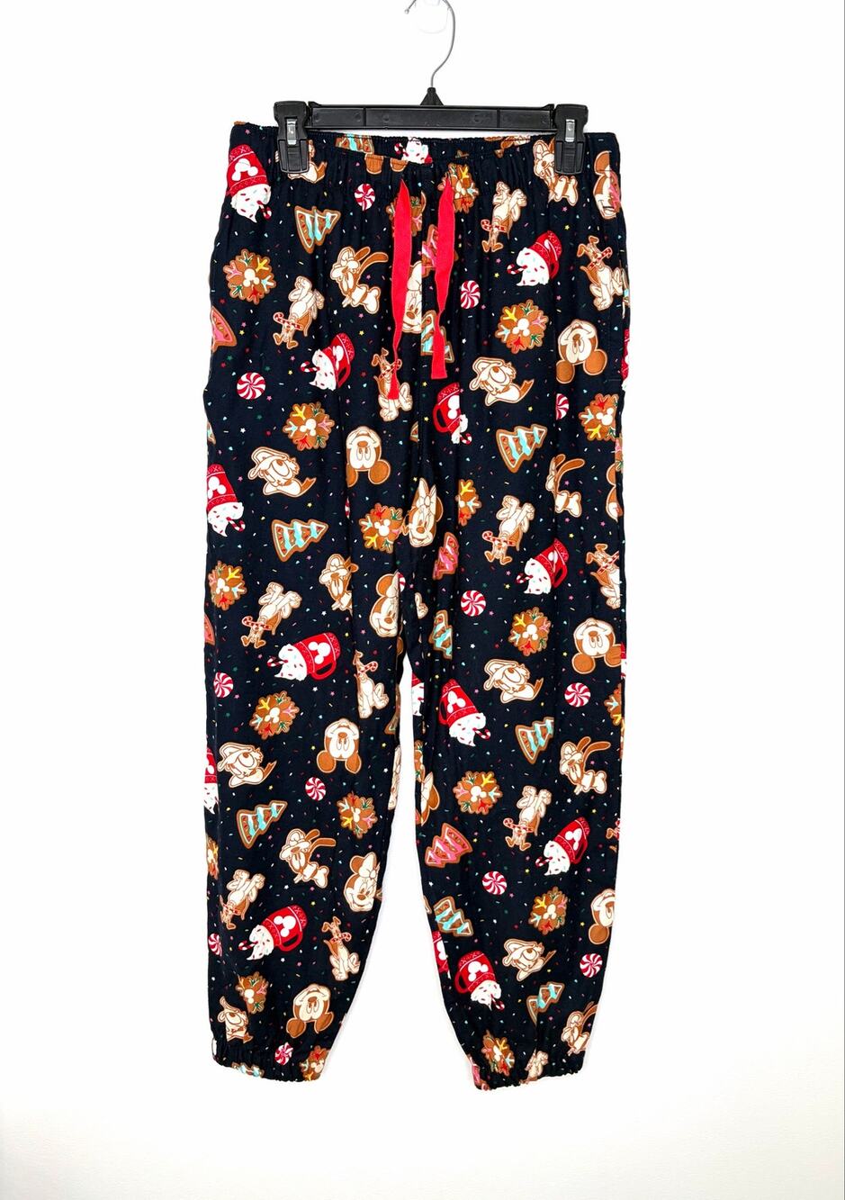 Old Navy x Disney Flannel Jogger Pajama Pants Womens Sz M Cookie Party Christmas